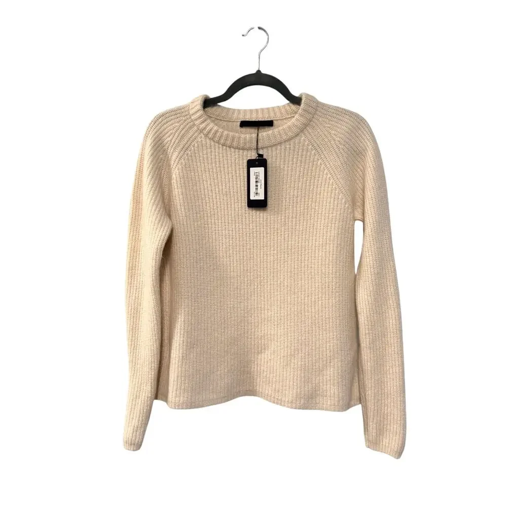 Jenni Kayne L Iconic 100% CASHMERE Fisherman Sweater $425 Ivory Cream White NWT!
